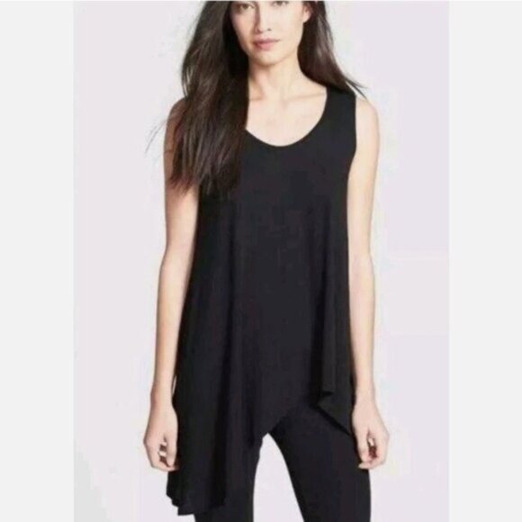 Eileen Fisher Asymmetrical Jersey Melange Tank in Black - S - Picture 1 of 6